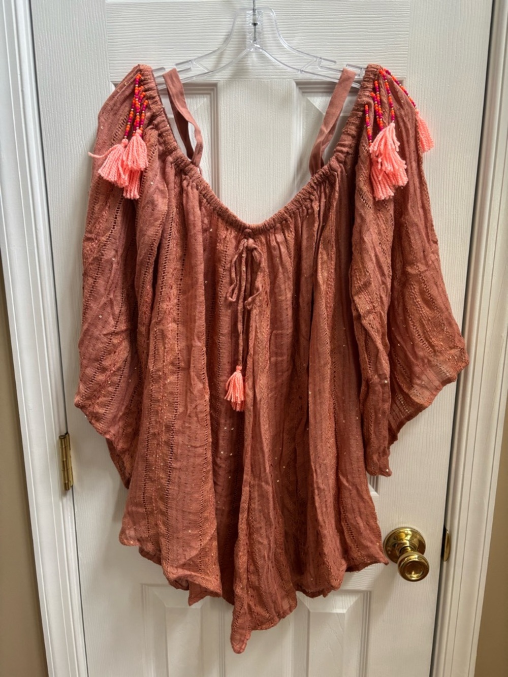 SUNDRESS Women's VENUS Boho Tassel Off-Shoulder Women's Top, Size L-XL, NWOT